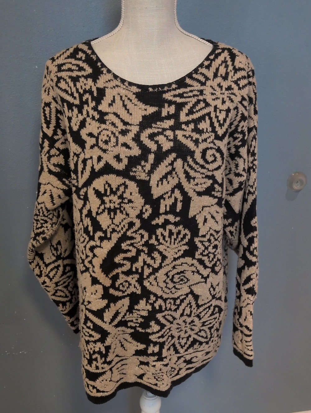 Vintage 80's Della McKain 100% Cotton USA Made Floral Chunky Boatneck Sweater